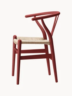 Sillas De Madera|Sillas></noscript>Carl Hansen & Søn Silla de madera con asiento de tejido Ch24 Wishbone Chair Madera de haya lacada en rojo, beige