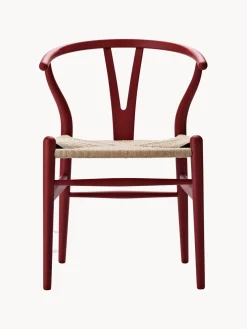Sillas>Carl Hansen & Søn Silla de madera con asiento tejido a mano CH24 Madera de haya pintada en rojo vino, beige