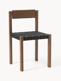 Discount Silla de madera con asiento de cuero Liza Sillas