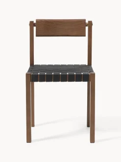 Discount Silla de madera con asiento de cuero Liza Sillas