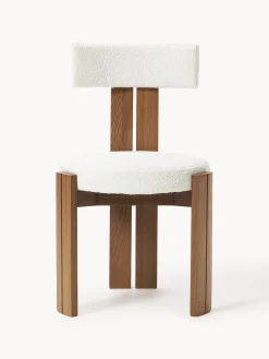 New Silla de madera con tapizado bouclé Katya Sillas