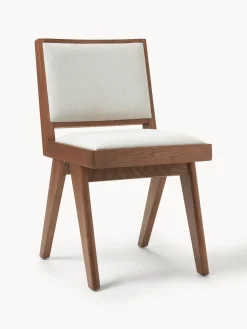 Sillas De Madera|Sillas>Westwing Collection Silla de madera tapizada Sissi Tejido blanco crema, madera de roble oscura