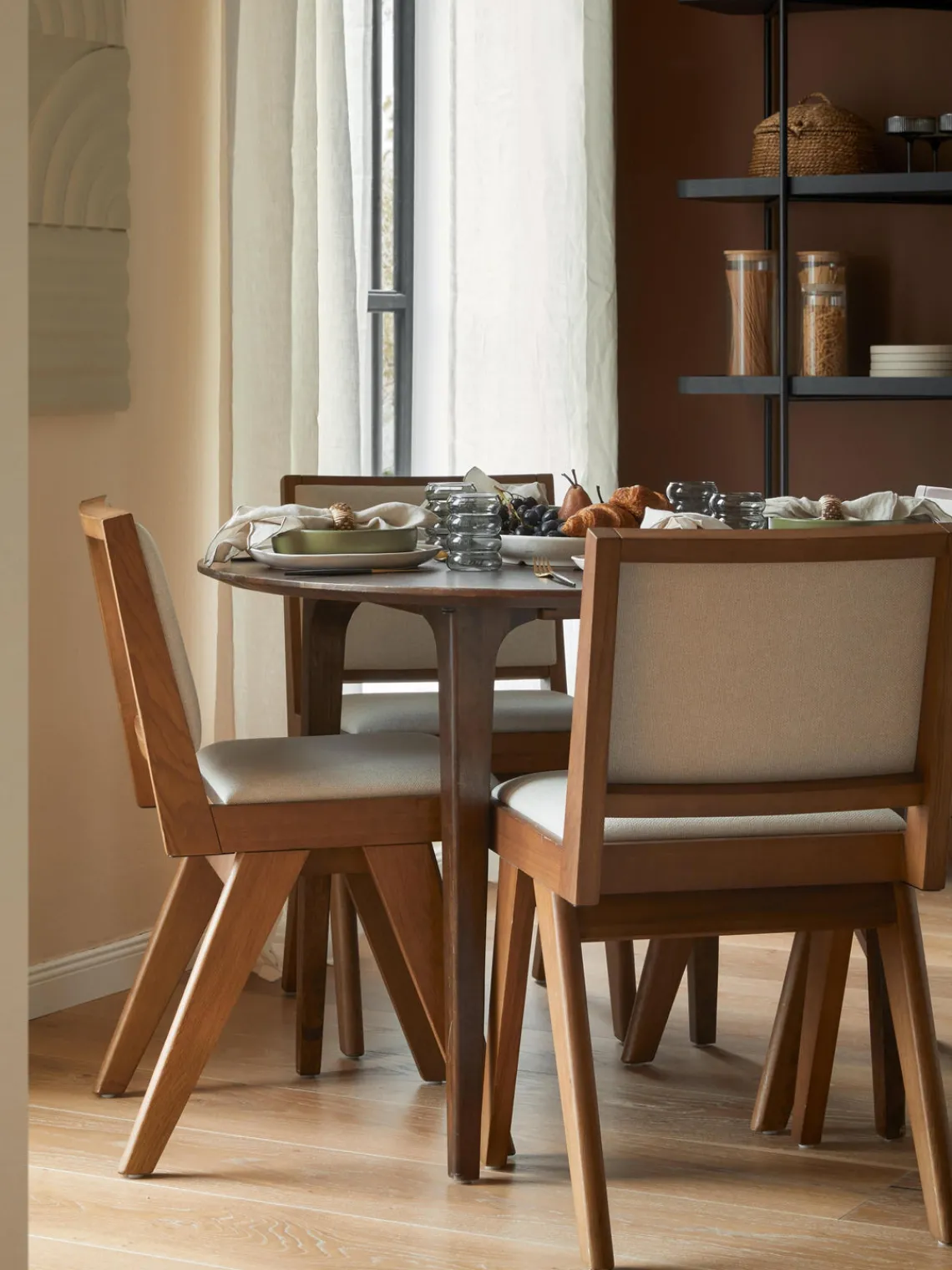 Sillas De Madera|Sillas>Westwing Collection Silla de madera tapizada Sissi Tejido blanco crema, madera de roble oscura