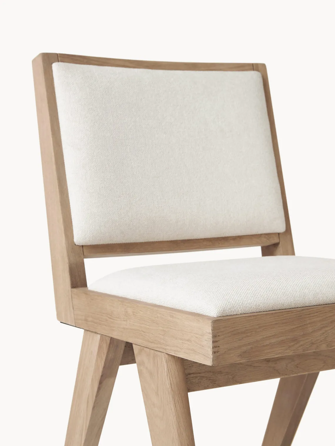 Sillas De Madera|Sillas>Westwing Collection Silla de madera tapizada Sissi Tejido blanco crema, madera de roble clara