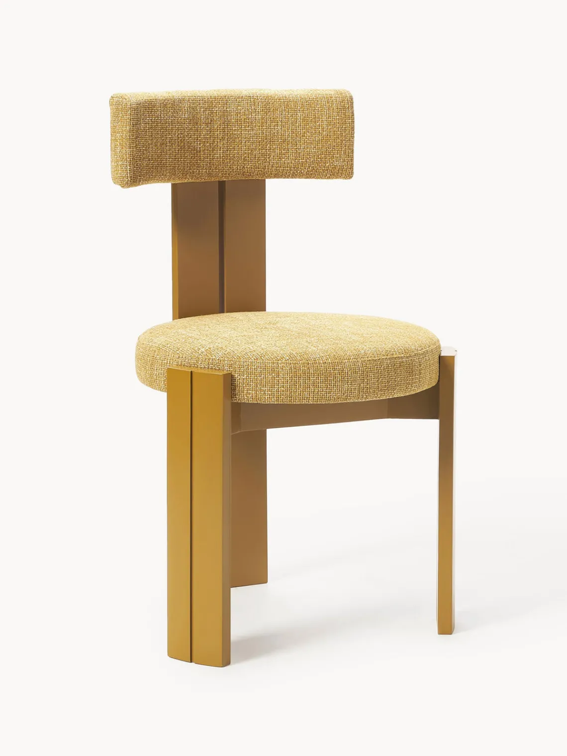 Sillas>Westwing Collection Silla de madera tapizada Katya Tejido grueso amarillo mostaza, madera de roble lacada en amarillo mostaza