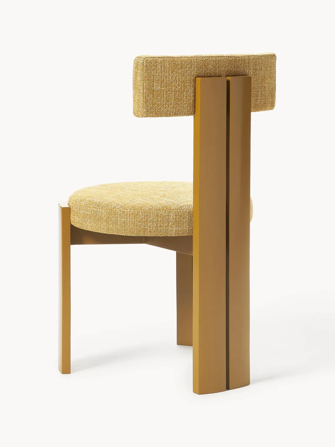Sillas>Westwing Collection Silla de madera tapizada Katya Tejido grueso amarillo mostaza, madera de roble lacada en amarillo mostaza