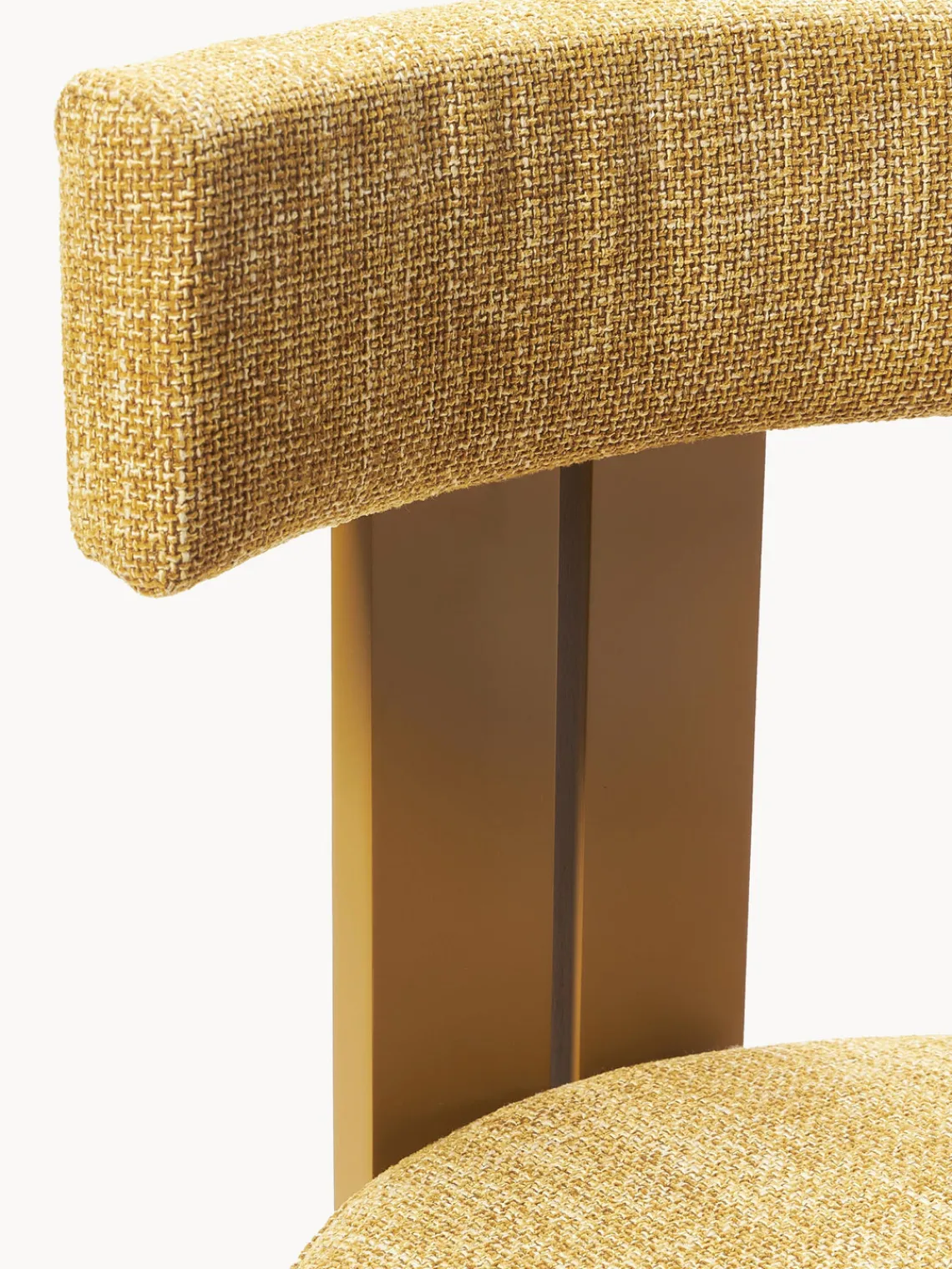 Sillas>Westwing Collection Silla de madera tapizada Katya Tejido grueso amarillo mostaza, madera de roble lacada en amarillo mostaza