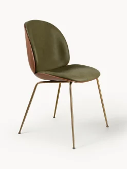 Sillas>GUBI Silla de piel sintética con asiento Beetle Cuero sintético verde oliva, madera de nogal, dorado mate