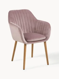 Silla de terciopelo con reposabrazos y con patas de madera Emilia Sillas Con Reposabrazos|Sillas