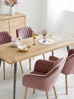 Silla de terciopelo con reposabrazos y con patas de madera Emilia Sillas Con Reposabrazos|Sillas