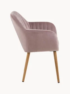 Silla de terciopelo con reposabrazos y con patas de madera Emilia Sillas Con Reposabrazos|Sillas