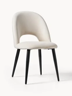 Sillas>Westwing Collection Silla de terciopelo Rachel Terciopelo blanco crema, negro mate