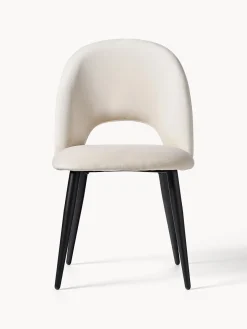 Sillas></noscript>Westwing Collection Silla de terciopelo Rachel Terciopelo blanco crema, negro mate