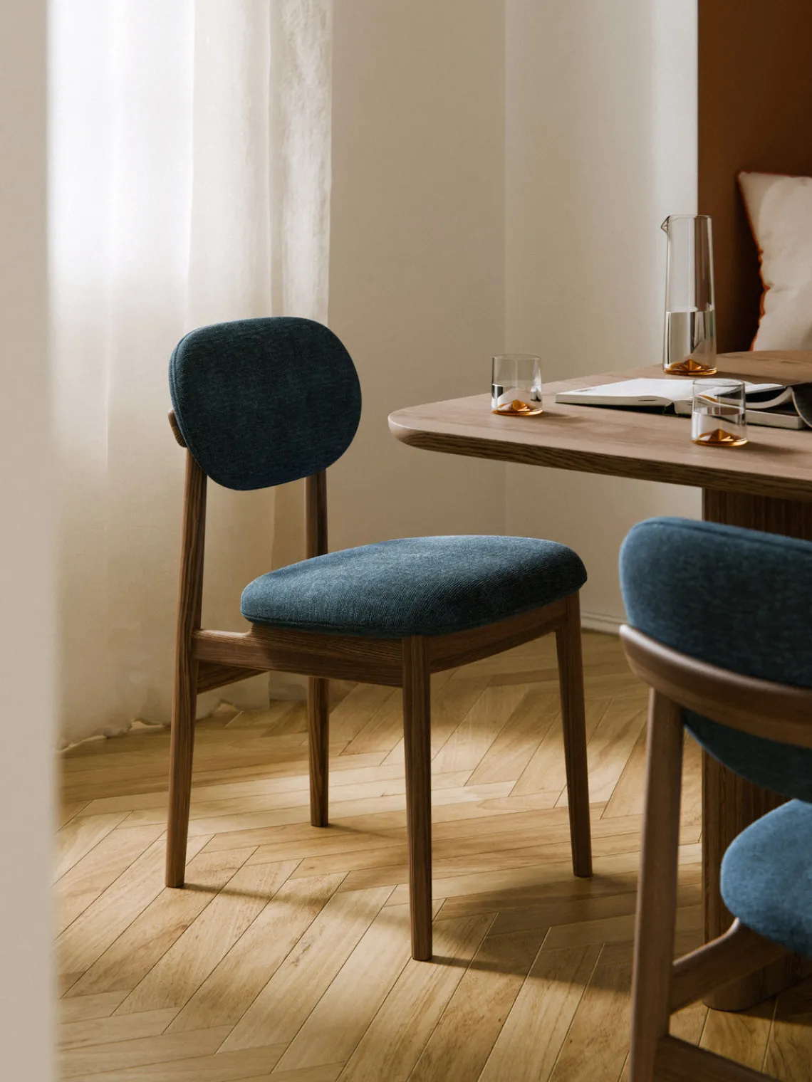 Sillas>Westwing Collection Silla tapizada Ash Tejido gris azulado, madera de fresno oscura