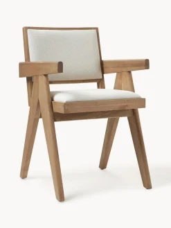 Sillas De Madera|Sillas Con Reposabrazos>Westwing Collection Silla tapizada con reposabrazos Sissi Tejido blanco crema, madera de roble clara