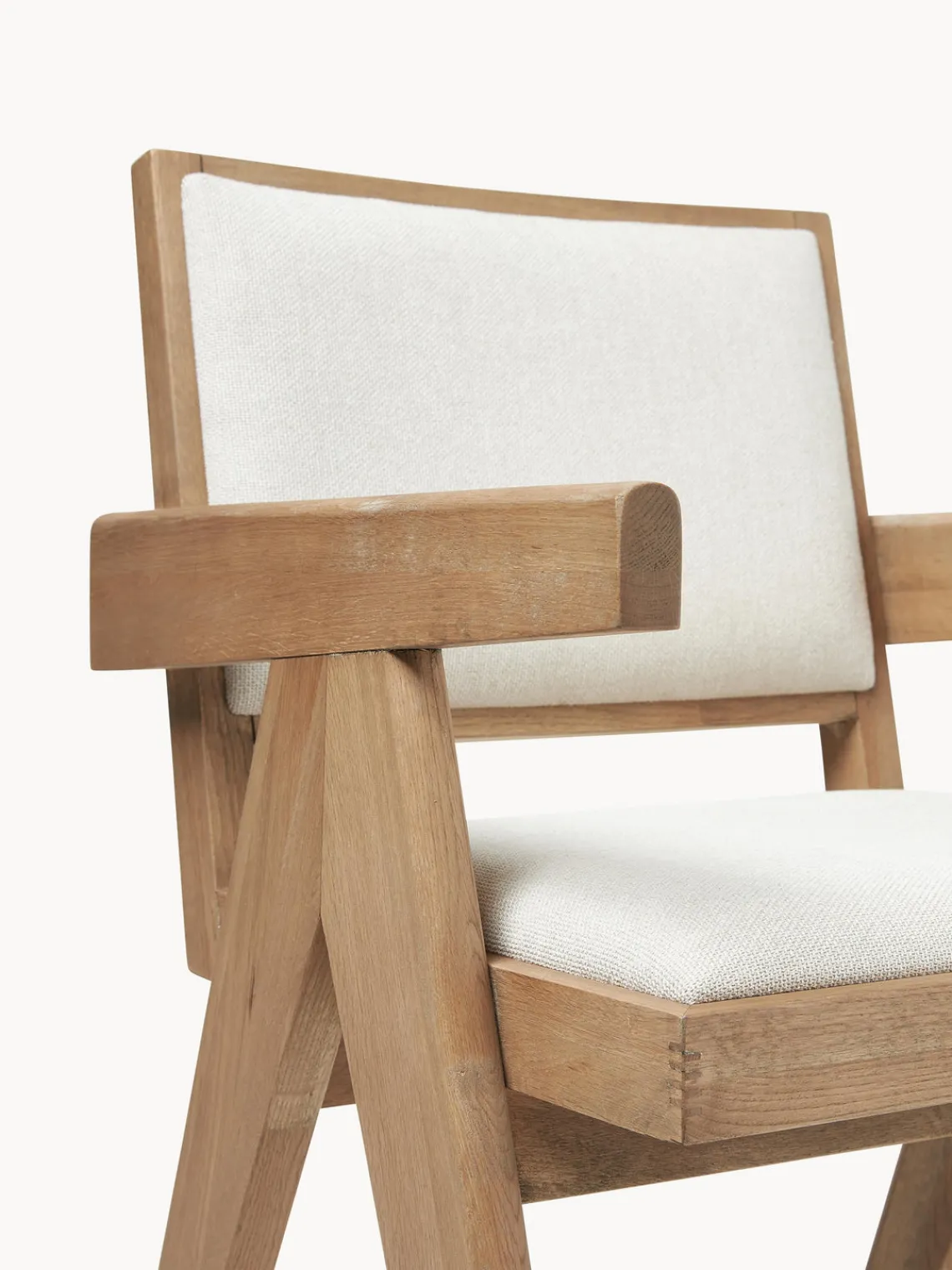 Sillas De Madera|Sillas Con Reposabrazos>Westwing Collection Silla tapizada con reposabrazos Sissi Tejido blanco crema, madera de roble clara