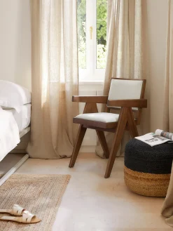 Sillas De Madera|Sillas Con Reposabrazos>Westwing Collection Silla tapizada con reposabrazos Sissi Tejido blanco crema, madera de roble oscura