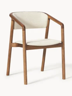 Sillas Con Reposabrazos|Sillas>Westwing Collection Silla tapizada con reposabrazos Gali Tejido blanco Off White, madera de fresno oscura