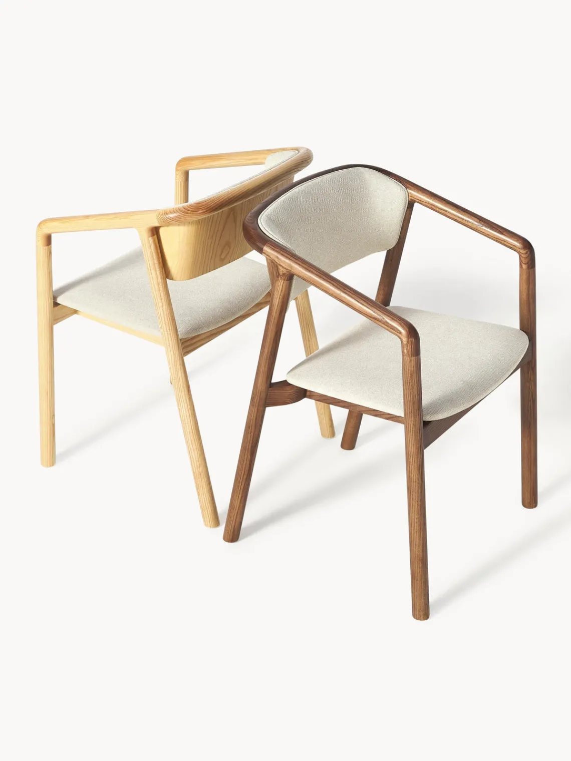 Sillas Con Reposabrazos|Sillas>Westwing Collection Silla tapizada con reposabrazos Gali Tejido blanco Off White, madera de fresno oscura