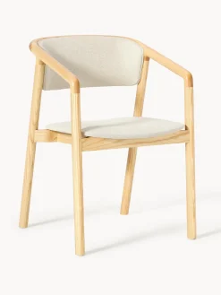 Sillas Con Reposabrazos|Sillas>Westwing Collection Silla tapizada con reposabrazos Gali Tejido blanco crema, madera de fresno clara