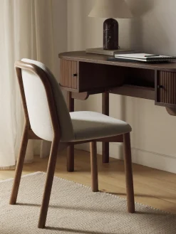 Sillas De Madera|Sillas>Westwing Collection Silla tapizada de madera de fresno Julie Tejido fino greige, madera de fresno lacada en oscuro