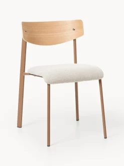 Sillas>Westwing Collection Silla tapizada de madera de roble Nadia Tejido blanco Off White, madera de roble lacada