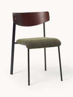 Sillas>Westwing Collection Silla tapizada de madera de roble Nadia Tejido verde oliva, madera de roble lacada en marrón