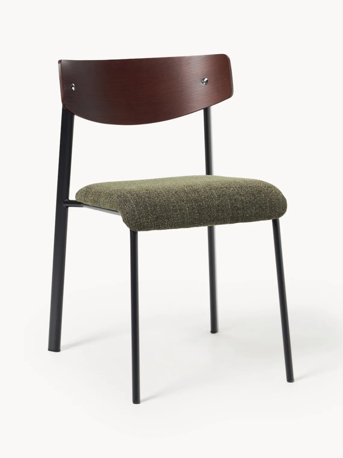 Sillas>Westwing Collection Silla tapizada de madera de roble Nadia Tejido verde oliva, madera de roble lacada en marrón