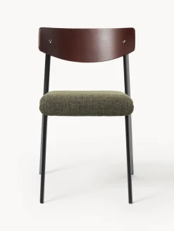 Sillas>Westwing Collection Silla tapizada de madera de roble Nadia Tejido verde oliva, madera de roble lacada en marrón