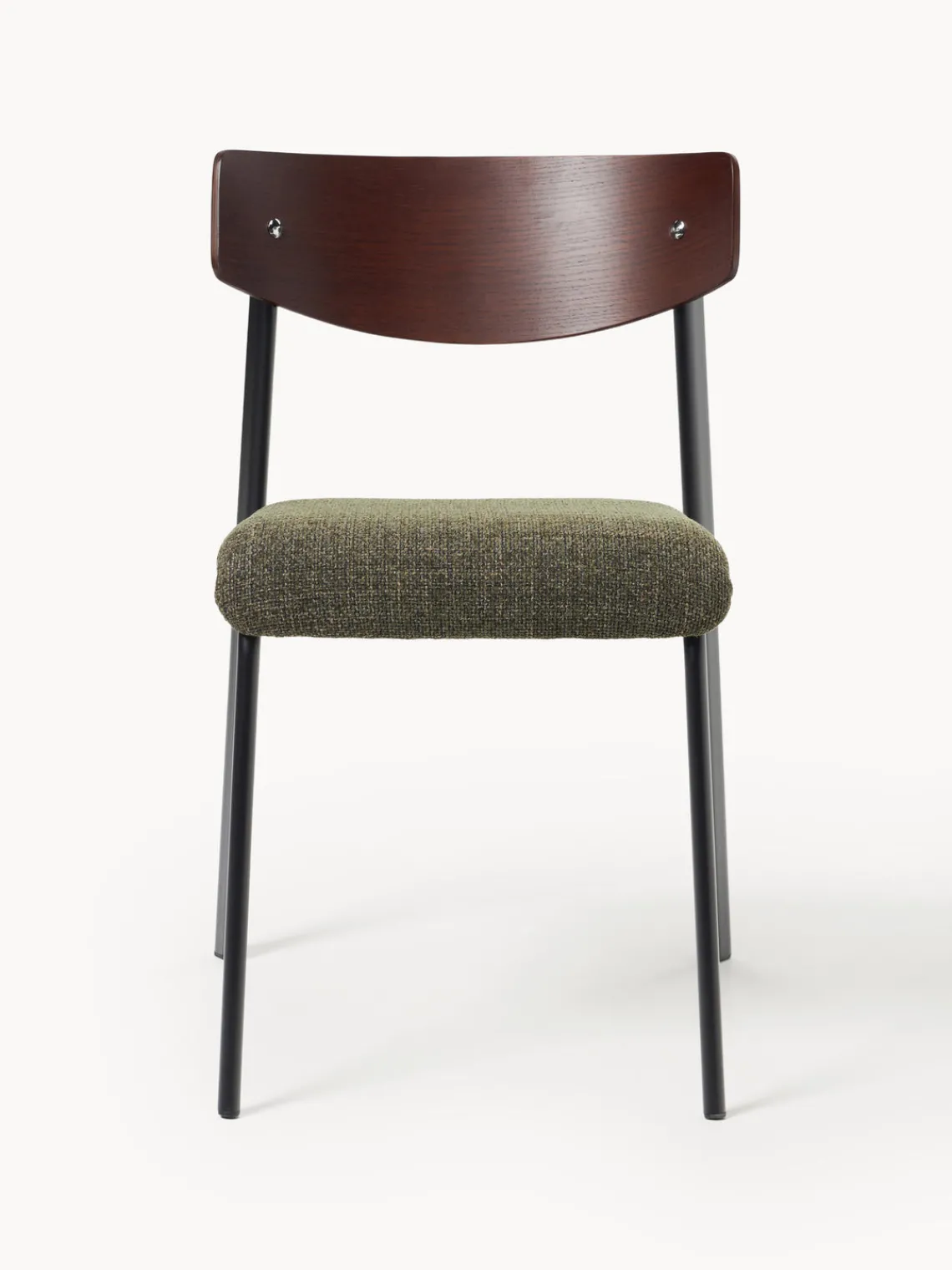 Sillas>Westwing Collection Silla tapizada de madera de roble Nadia Tejido verde oliva, madera de roble lacada en marrón