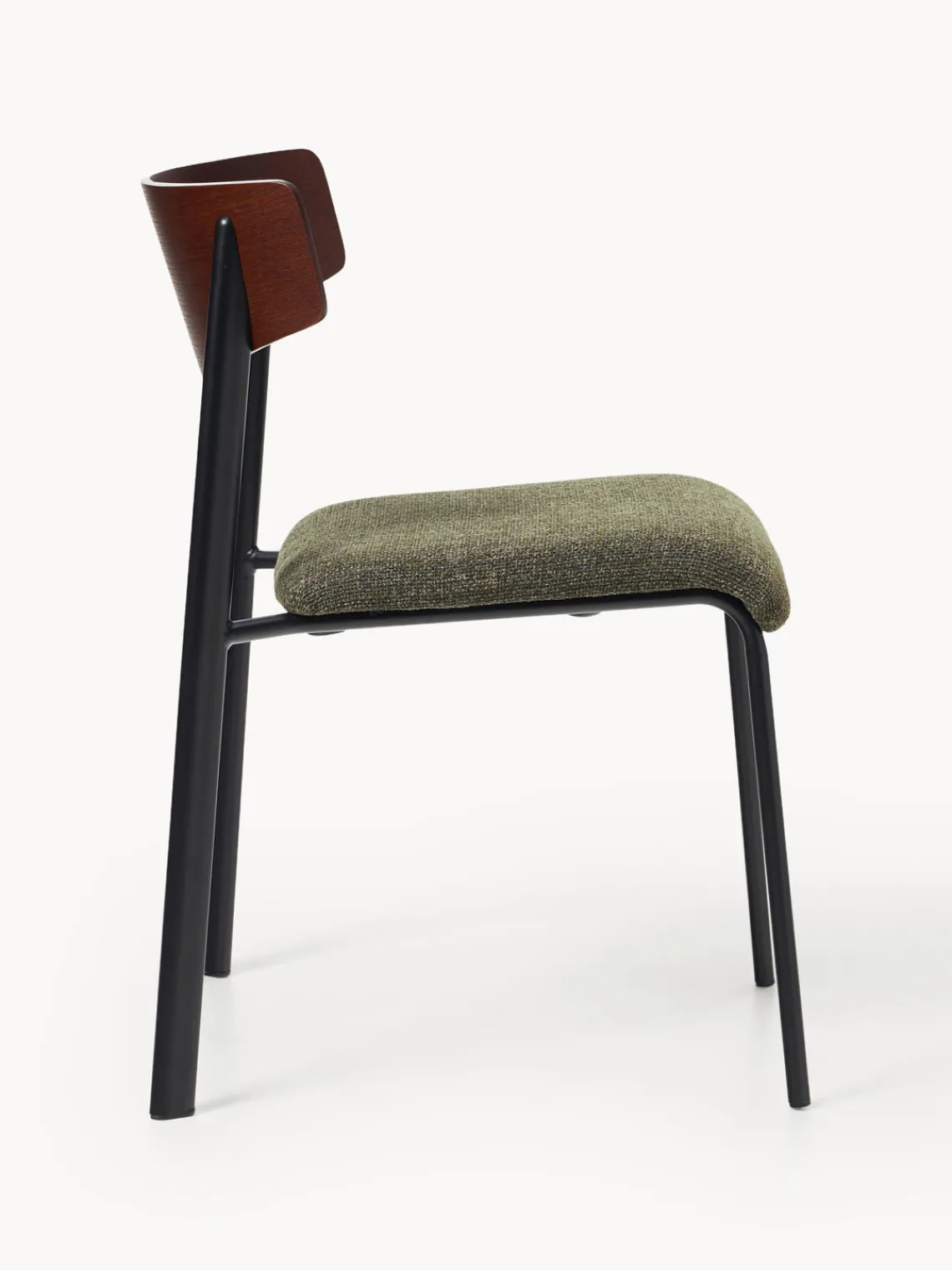 Sillas>Westwing Collection Silla tapizada de madera de roble Nadia Tejido verde oliva, madera de roble lacada en marrón