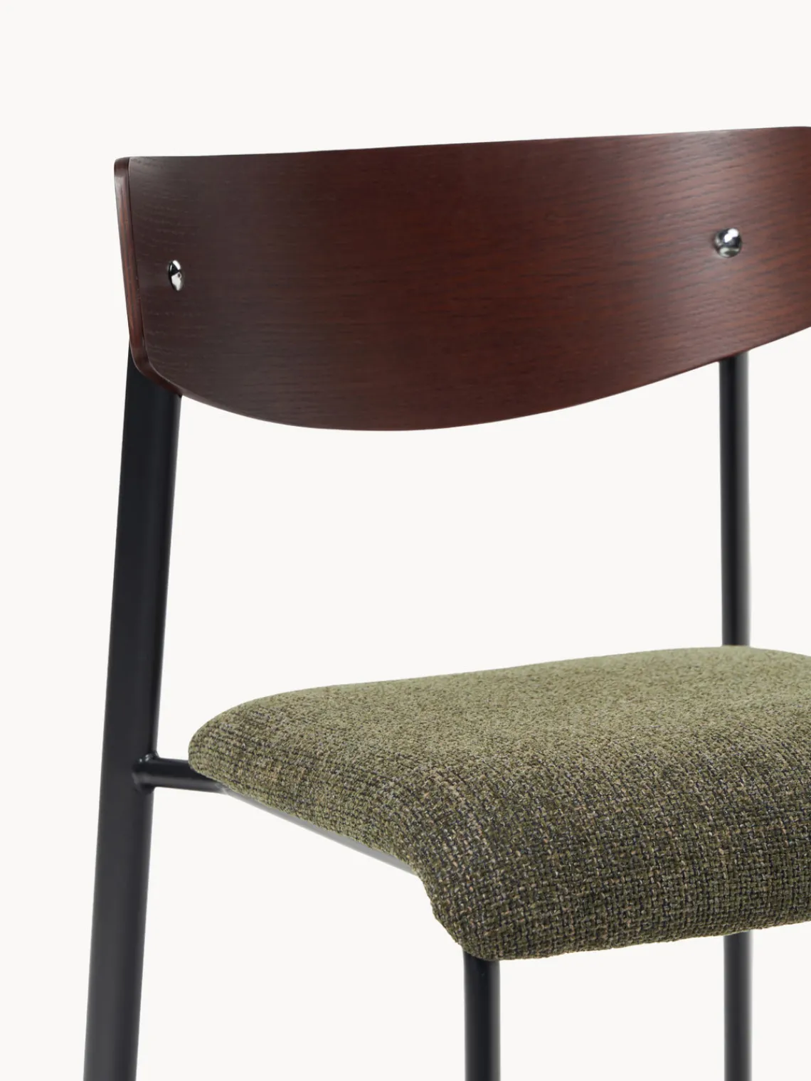 Sillas>Westwing Collection Silla tapizada de madera de roble Nadia Tejido verde oliva, madera de roble lacada en marrón