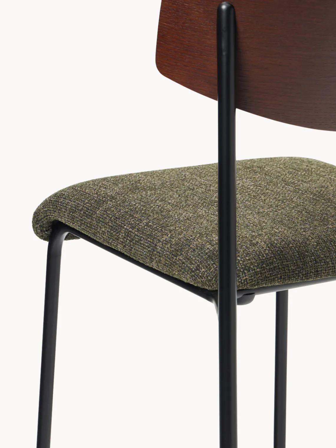 Sillas>Westwing Collection Silla tapizada de madera de roble Nadia Tejido verde oliva, madera de roble lacada en marrón