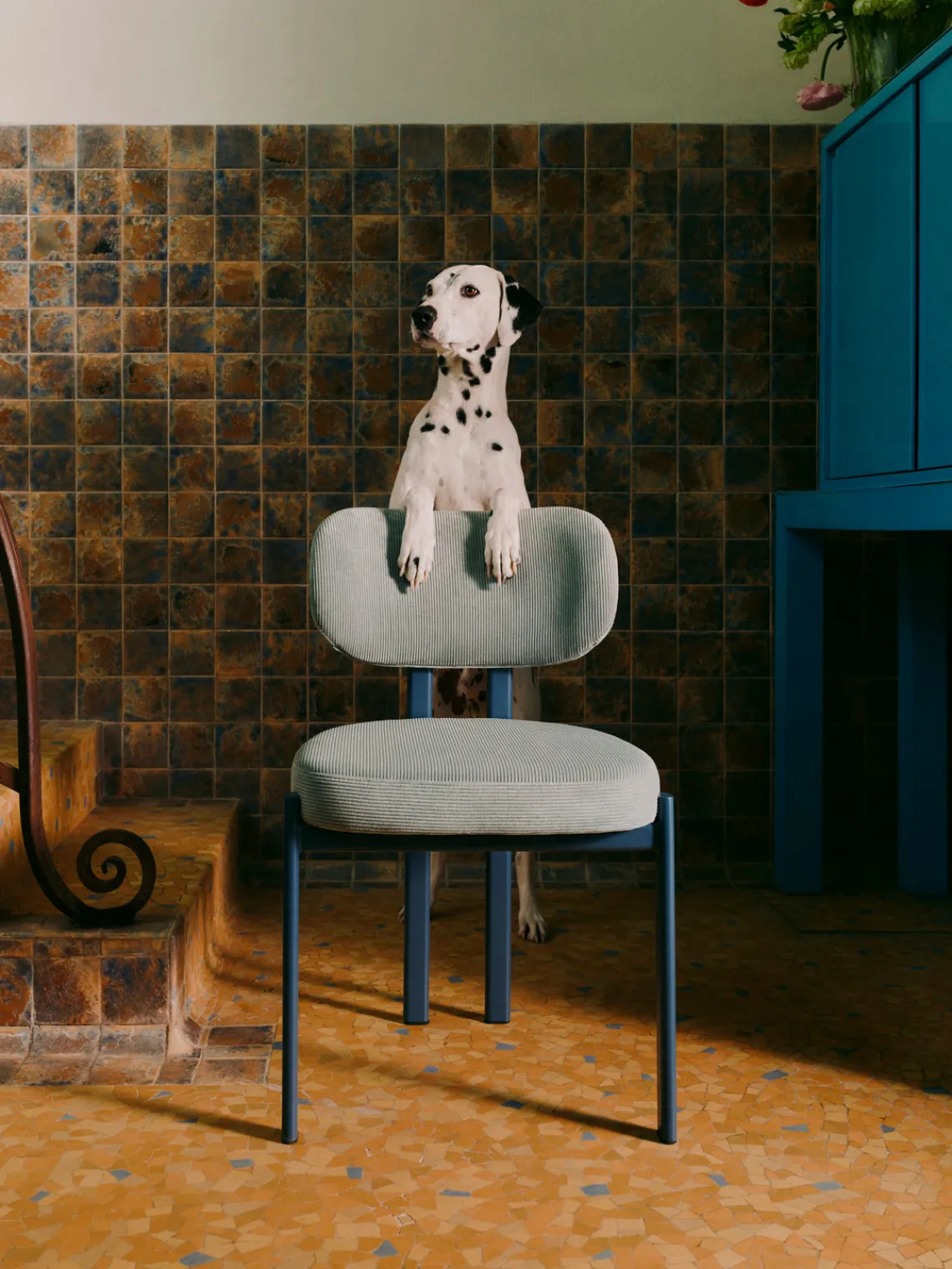 Sillas>Westwing Collection Silla tapizada de pana Adrien Pana azul claro, azul