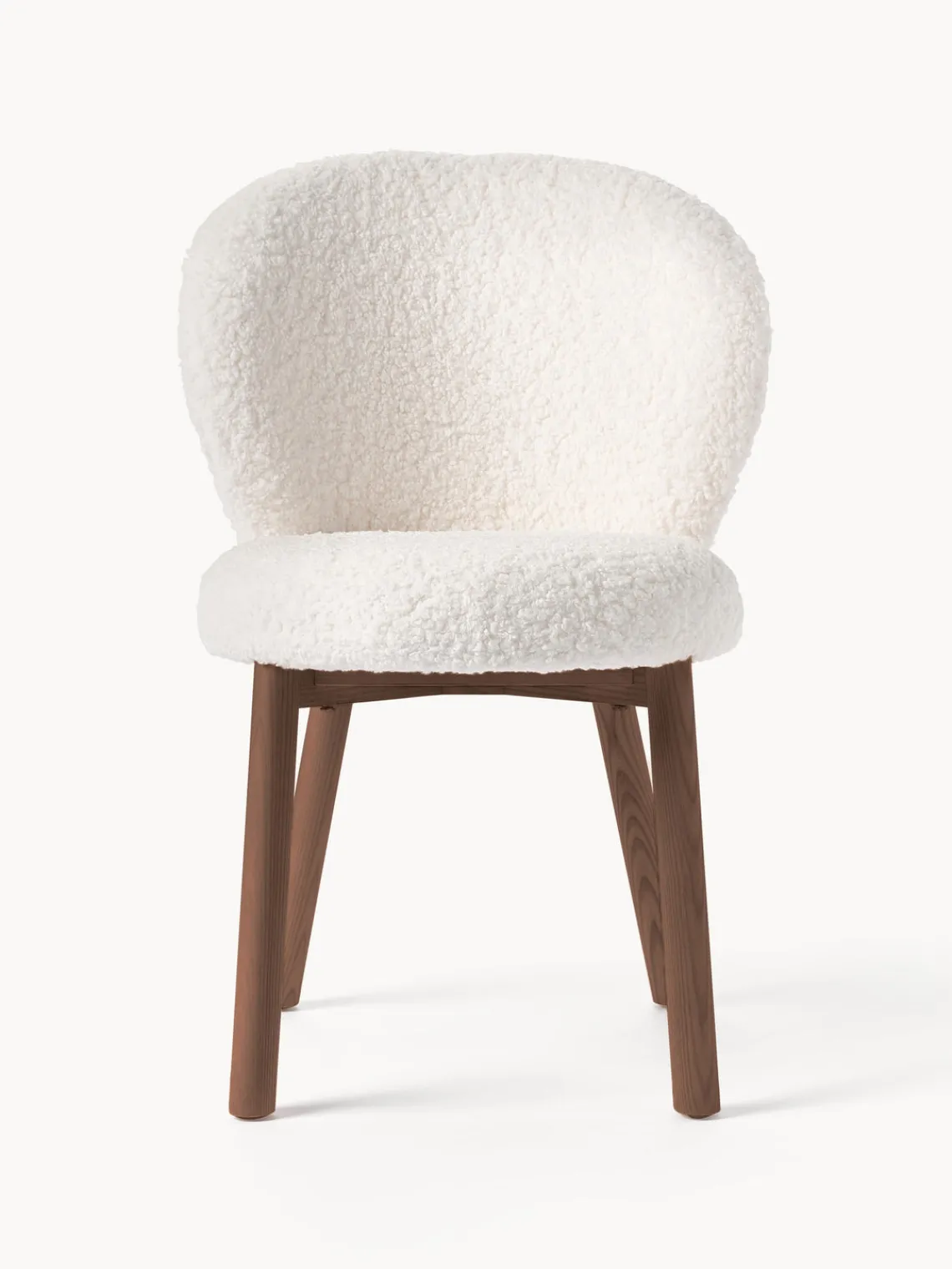 Sillas>Westwing Collection Silla tapizada en borreguillo Serena Tapizado blanco, madera de fresno marrón pintado