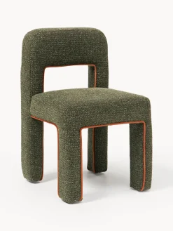 Sillas>Westwing Collection Silla tapizada en tejido bouclé Ana Bouclé verde oscuro, marrón claro