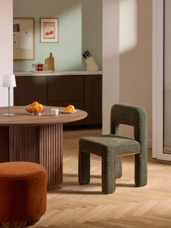 Sillas>Westwing Collection Silla tapizada en tejido bouclé Ana Bouclé verde oscuro, marrón claro