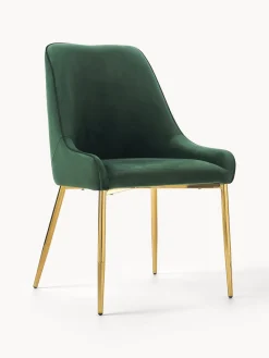 Sillas>Westwing Collection Silla tapizada en terciopelo Ava Terciopelo verde oscuro, dorado brillante