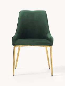 Sillas>Westwing Collection Silla tapizada en terciopelo Ava Terciopelo verde oscuro, dorado brillante