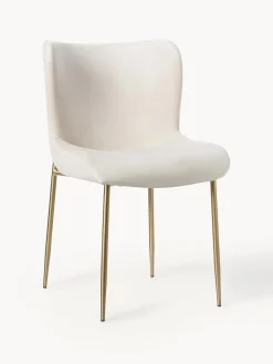 Sillas>Westwing Collection Silla tapizada en terciopelo Tess Terciopelo beige claro, dorado mate