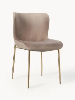 Sillas>Westwing Collection Silla tapizada en terciopelo Tess Terciopelo beige, dorado mate