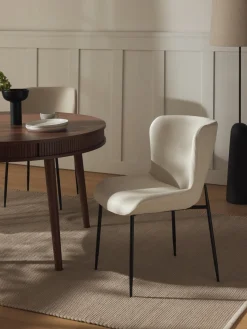 Sillas>Westwing Collection Silla tapizada Tess Tejido blanco Off White, negro mate