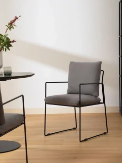 Sillas>Westwing Collection Silla tapizada Wayne Mezcla de lino gris, negro