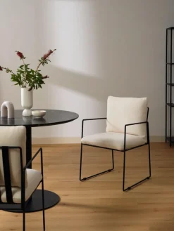 Sillas>Westwing Collection Silla tapizada Wayne Mezcla de lino Off White, negro