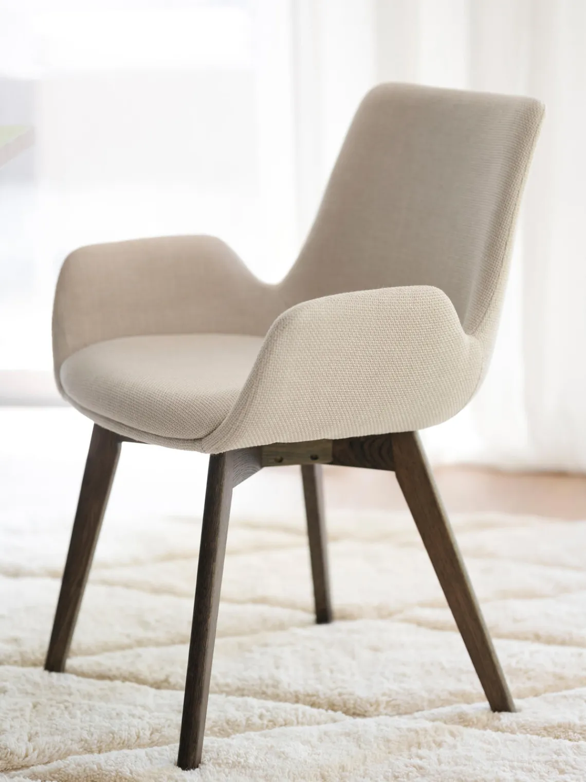 Sillas Con Reposabrazos|Sillas>Rowico Home Sillas con reposabrazos Drimsdale, 2 uds. Tejido beige claro, madera de roble lacada en marrón oscuro