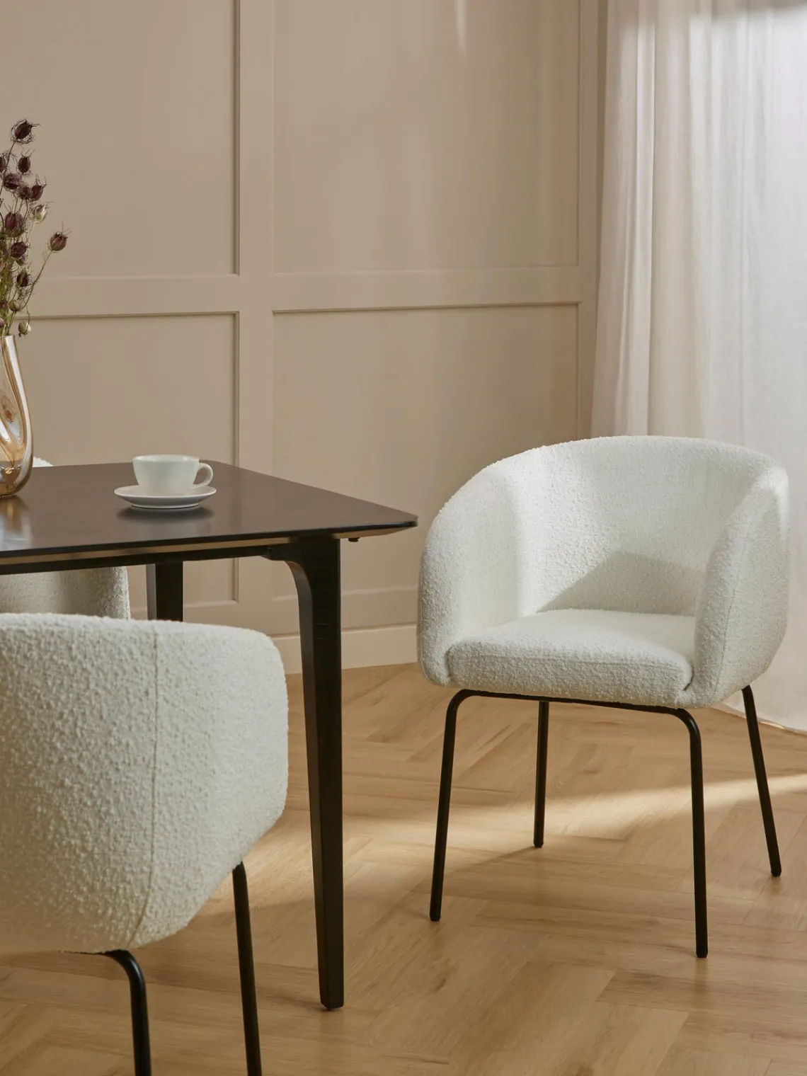 New Sillas con reposabrazos en tejido bouclé Alani, 2 uds Sillas Con Reposabrazos|Sillas