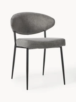 Sillas>Westwing Collection Sillas tapizadas Adele, 2 uds. Tejido gris, negro mate