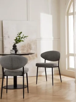 Sillas>Westwing Collection Sillas tapizadas Adele, 2 uds. Tejido gris, negro mate
