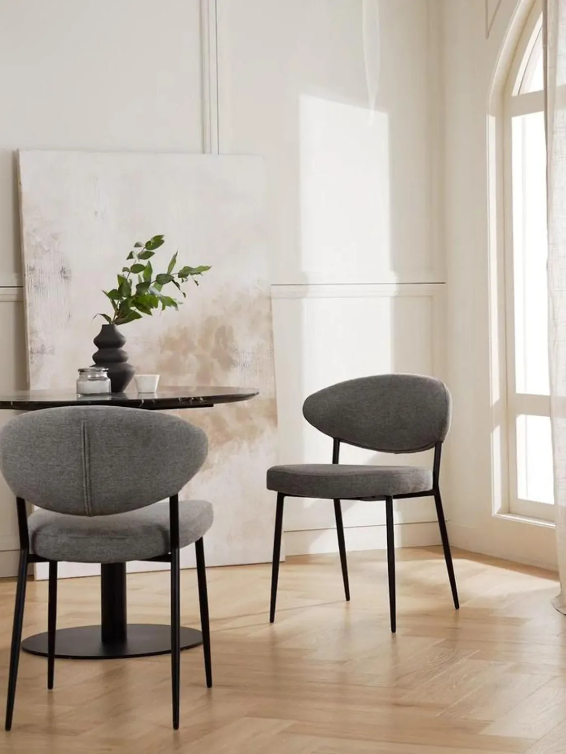 Sillas>Westwing Collection Sillas tapizadas Adele, 2 uds. Tejido gris, negro mate