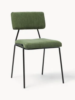 Sillas>Westwing Collection Sillas tapizadas de pana Mats, 2 uds. Pana verde oscuro, negro